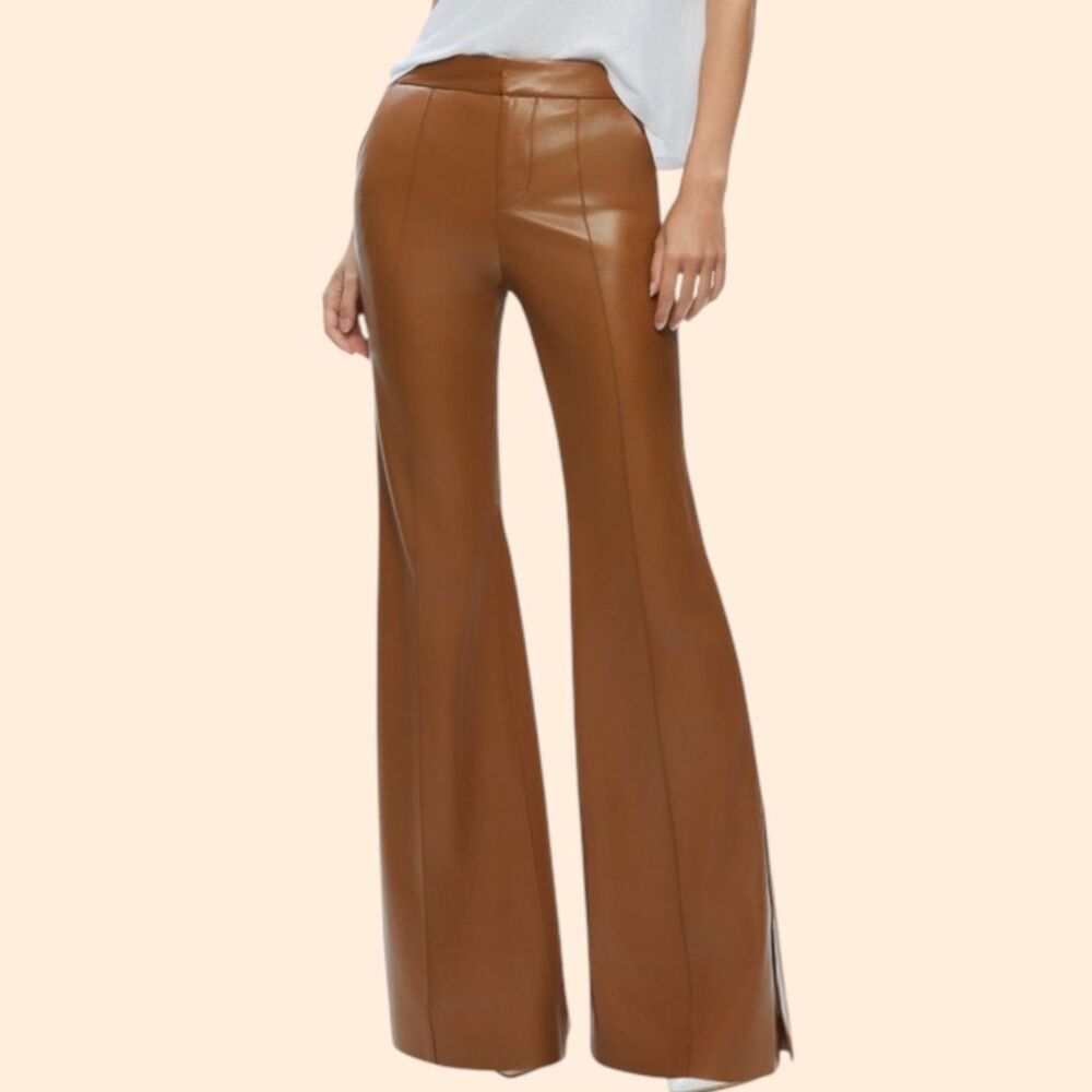 Alice + Olivia Cognac Faux-Leather Flare Pants
